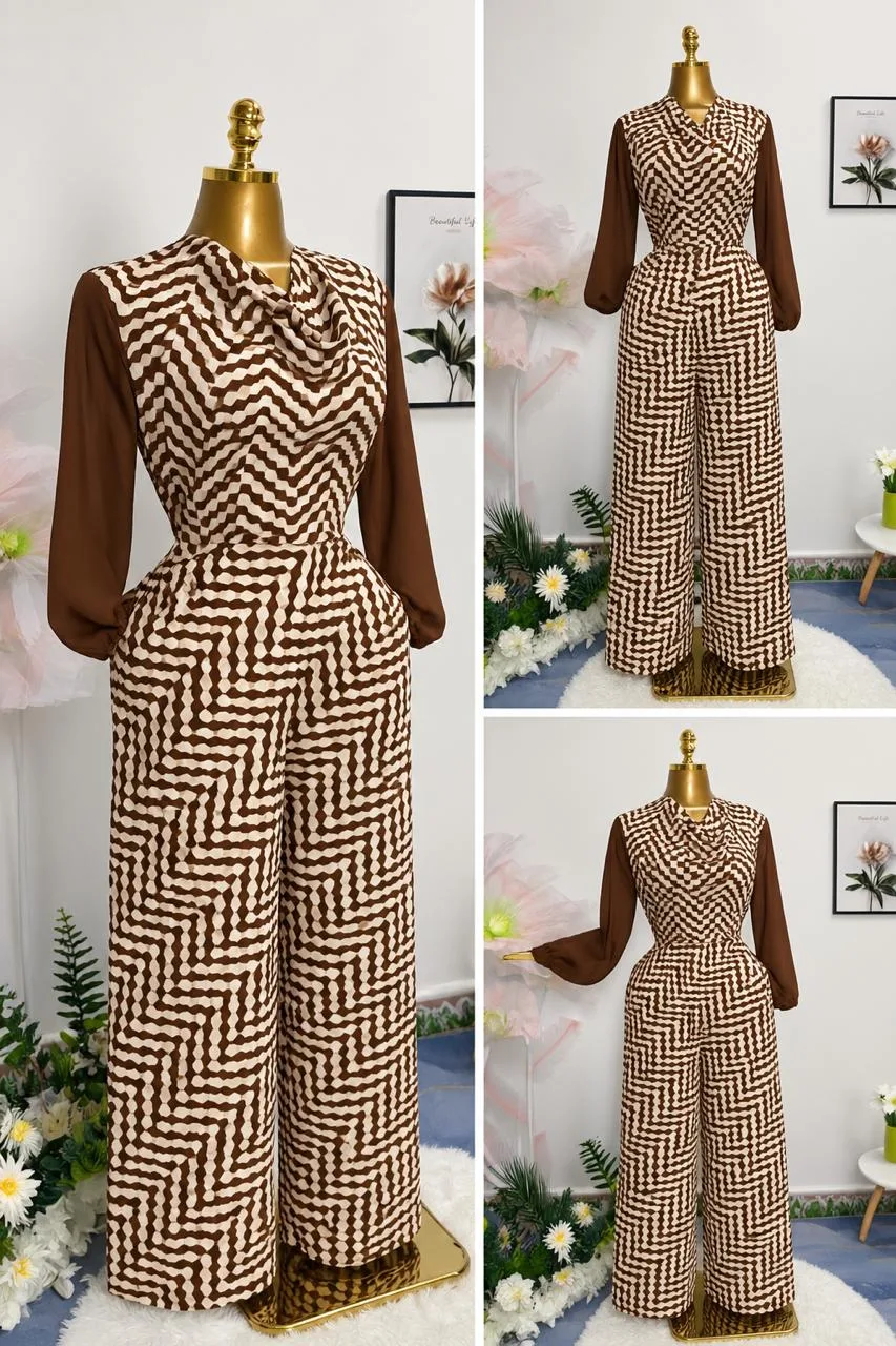 Chevron Print Wide-Leg Jumpsuit