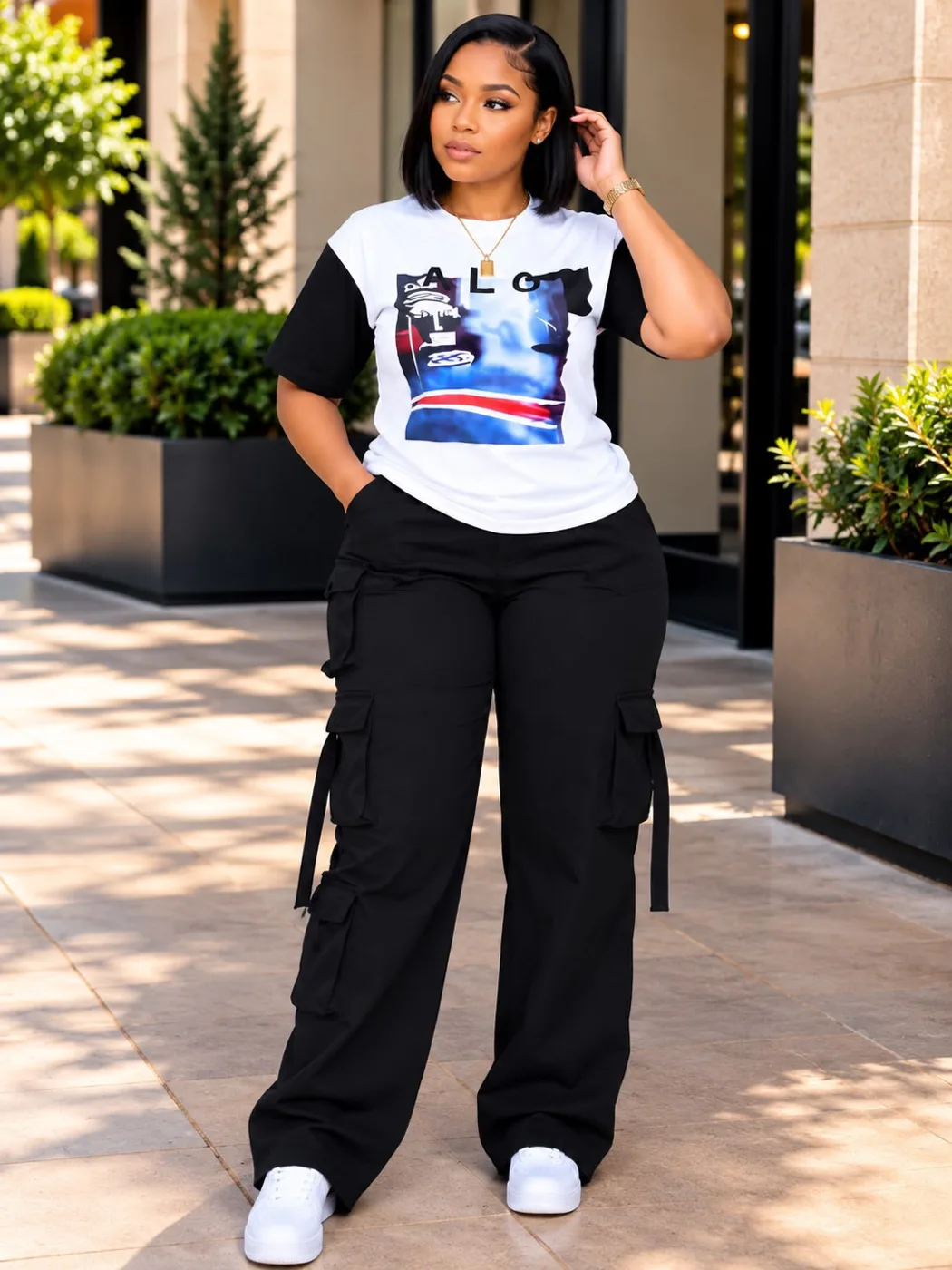 Graphic Tee and Cargo Pants Set