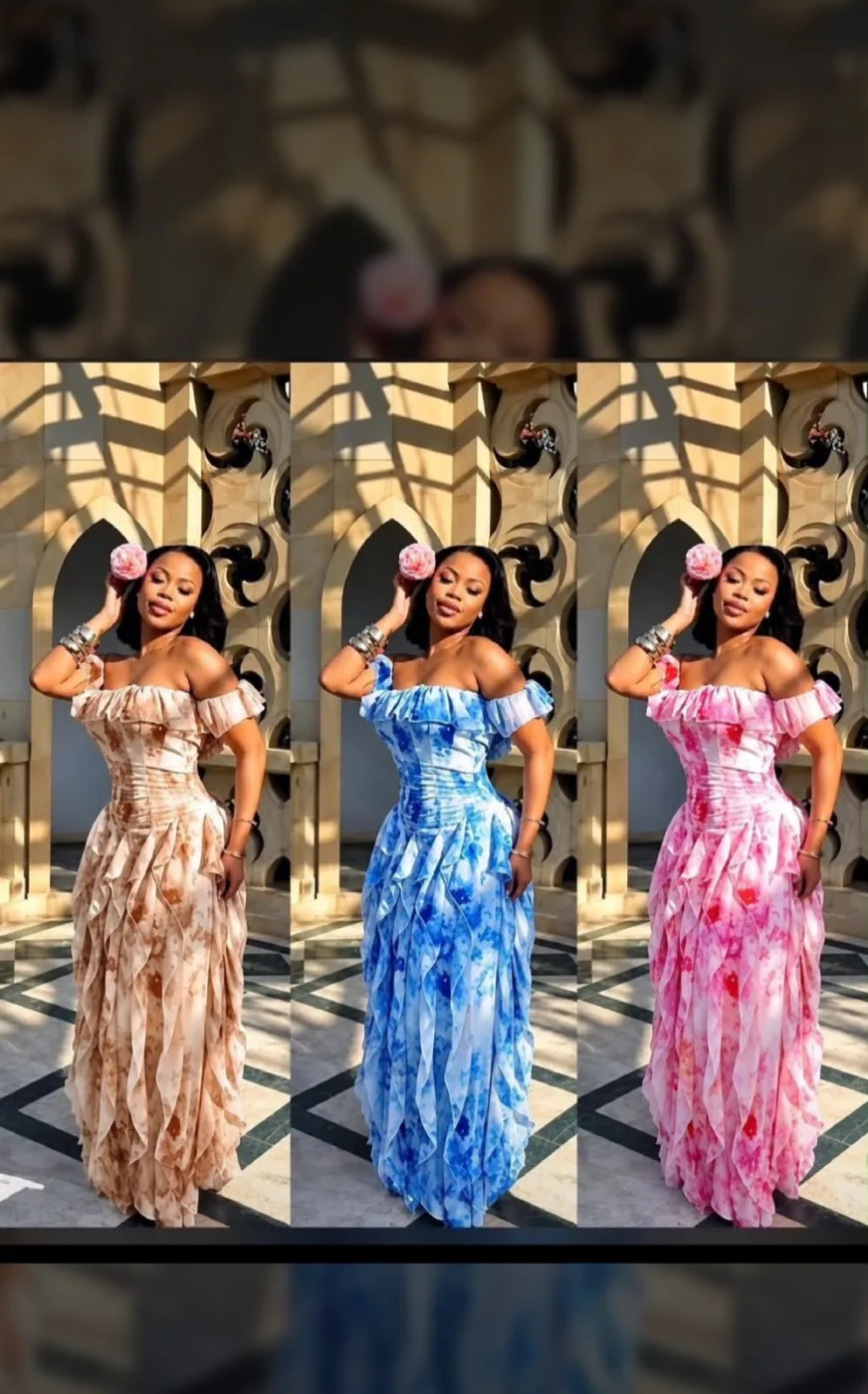 Off-shoulder floral maxi dresses