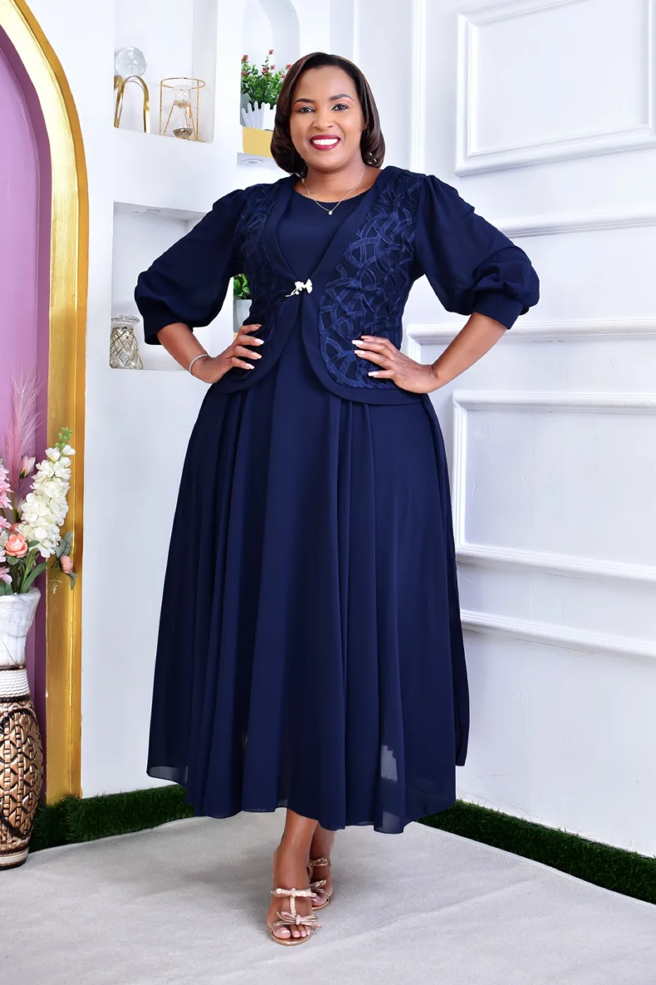 Navy plus-size embellished maxi dress