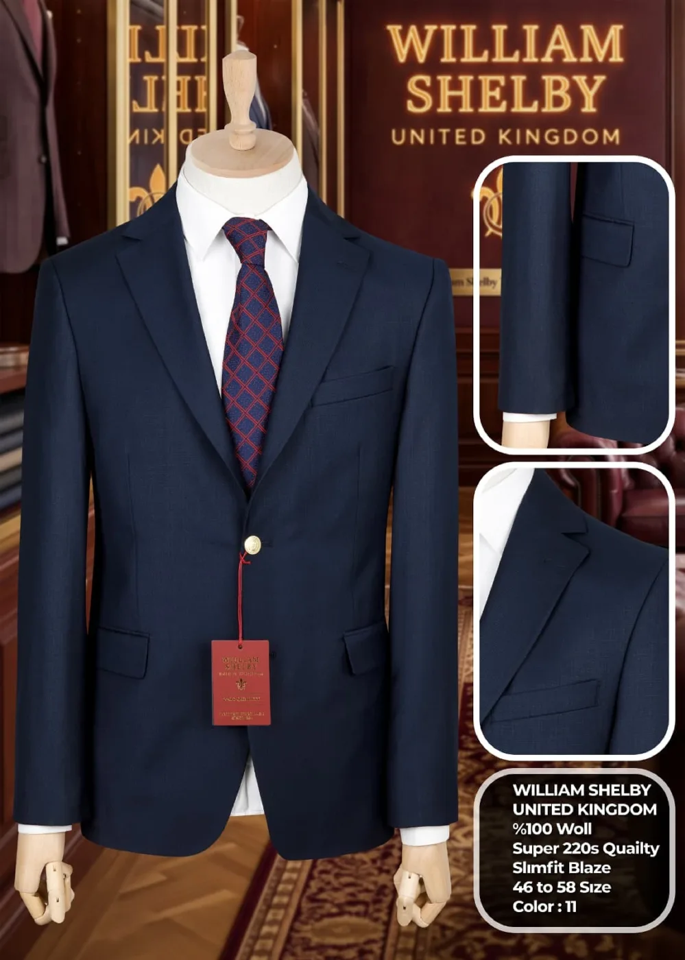 William Shelby navy men's suit
