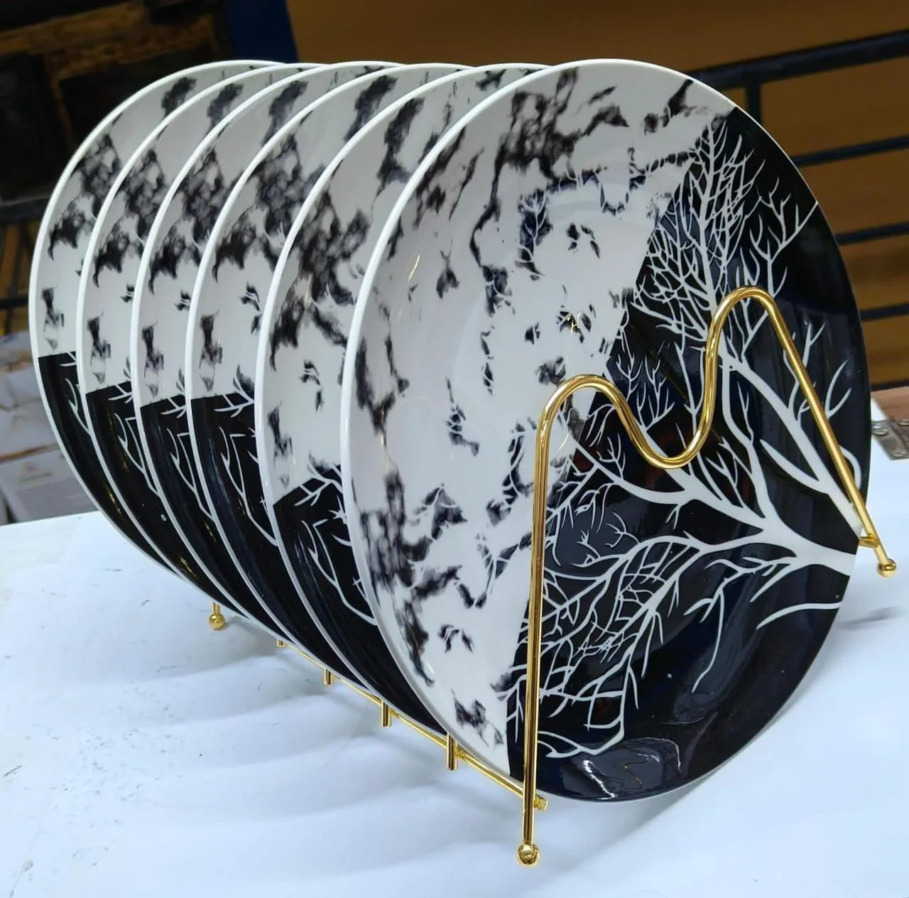 Black and White Tree Print Dinner Plates