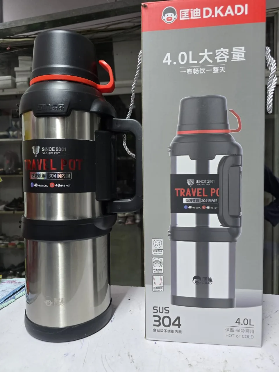 D.Kadi 4L Stainless Steel Vacuum Flask