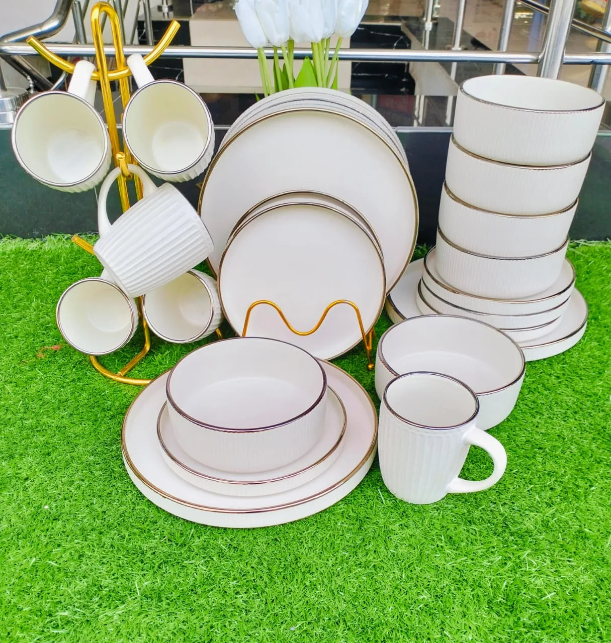 Gold-Rim Ceramic Dinner Set