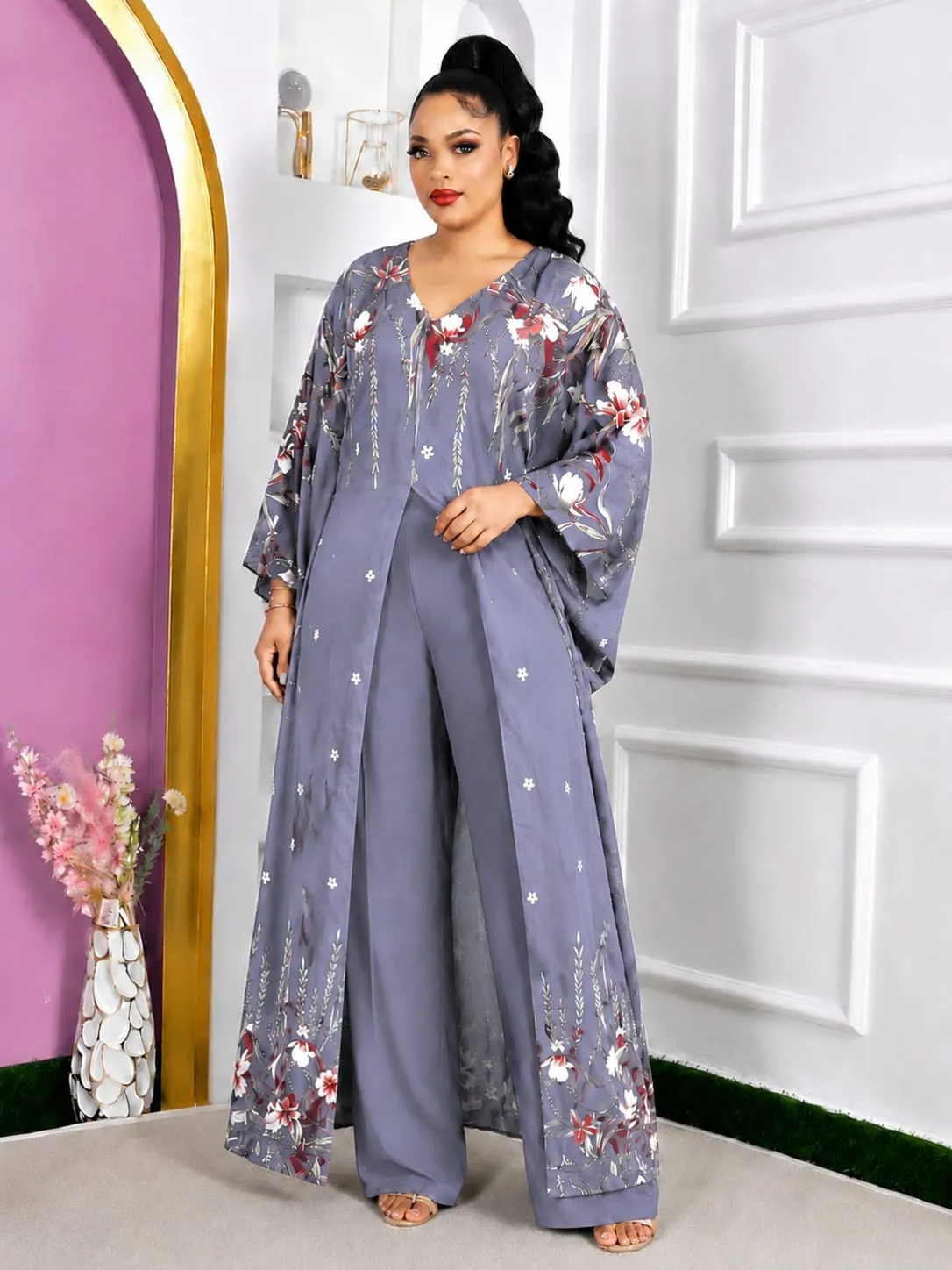 Floral Embellished Kaftan & Trouser 2-Piece Set (Plus Size) - Image 6