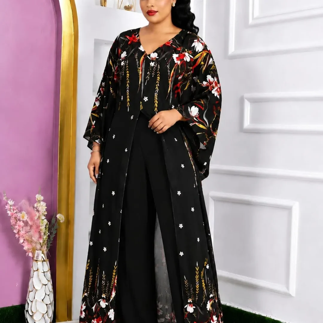 Floral Embellished Kaftan & Trouser 2-Piece Set (Plus Size)