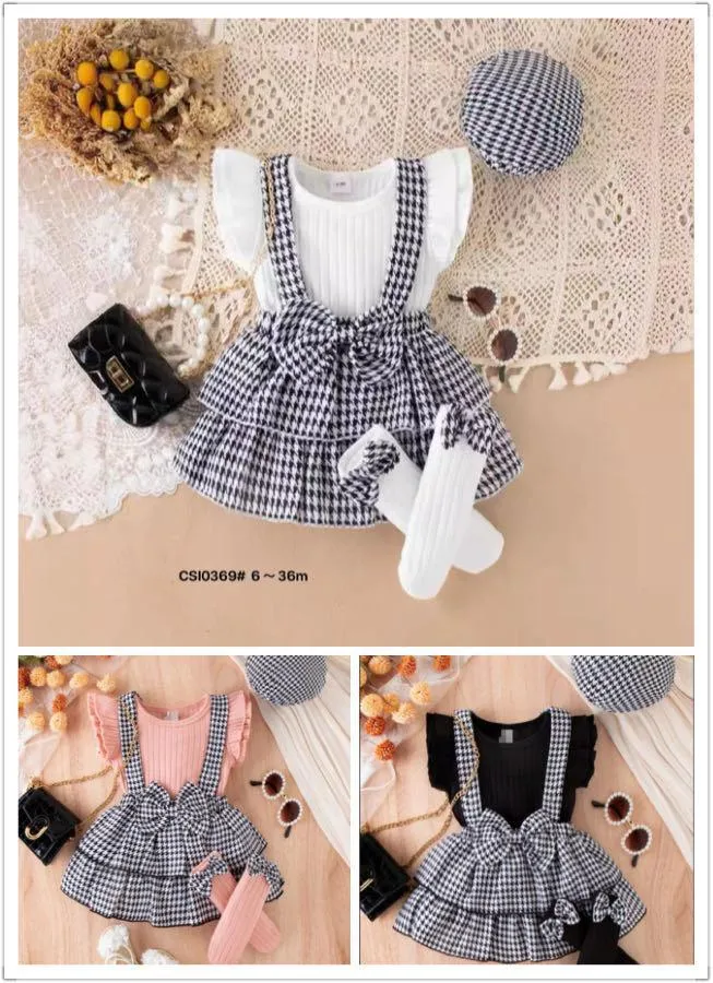 Sweetheart Houndstooth Pinafore & Ruffle Top Set