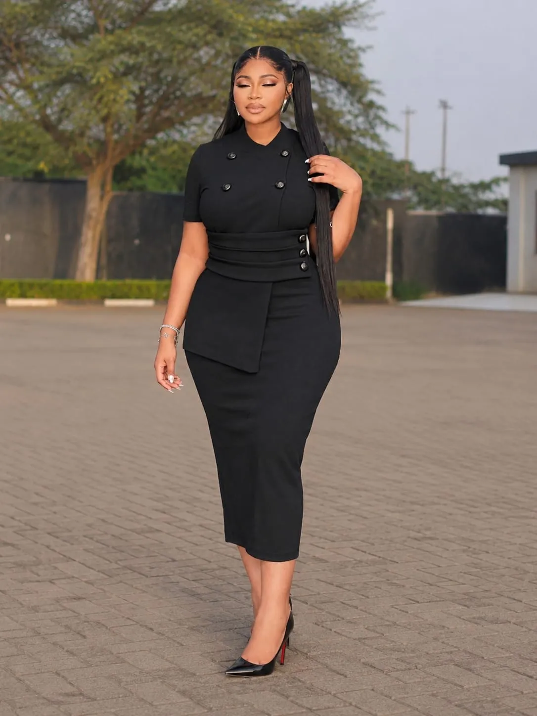 Women's Professional Double-Breasted Midi Dress - Image 3